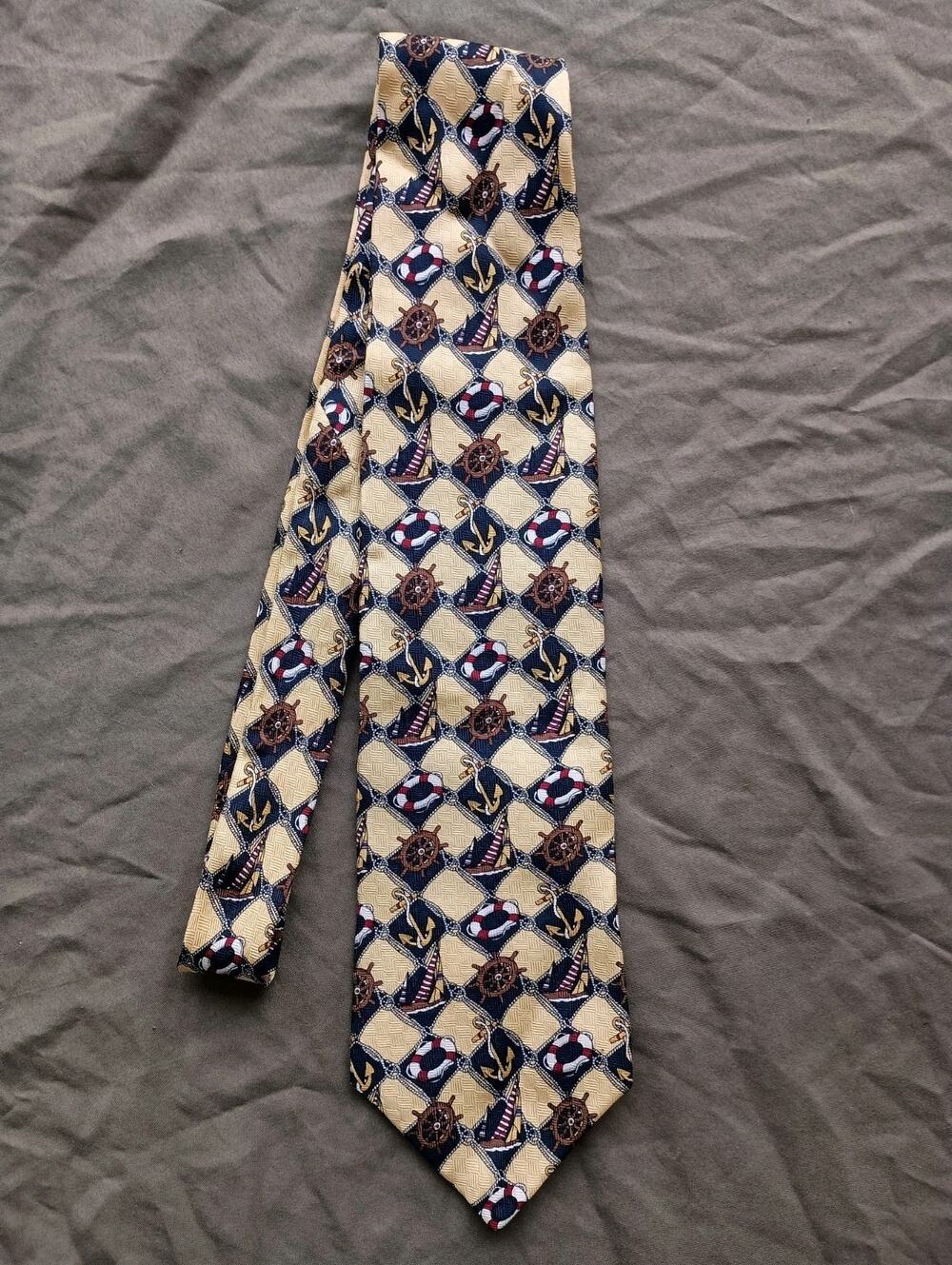 Keeler Bay Imported Italian Silk Necktie Vintage 56X3.75” Sailboats